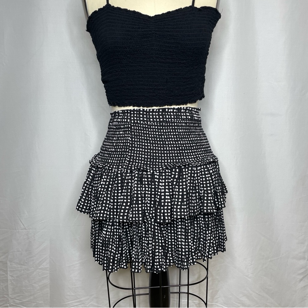 NWT SeaShell Delrey polkadot layered tiered elastic waist black and white skirt